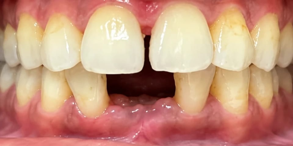 Before treatment: missing lower front teeth