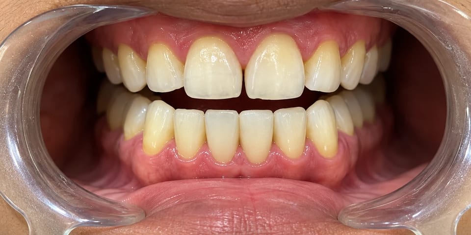 After treatment: a complete row of lower teeth