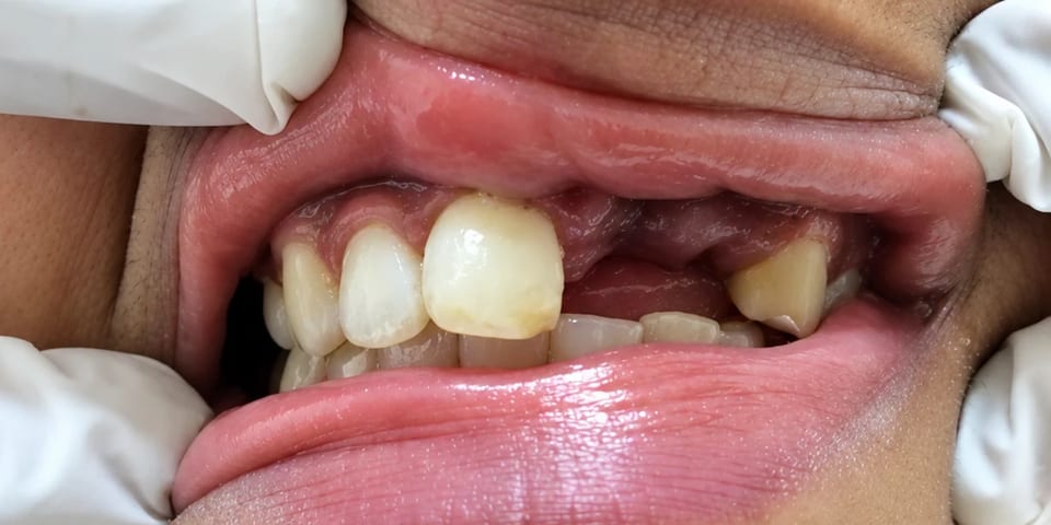 Before treatment: missing upper front teeth