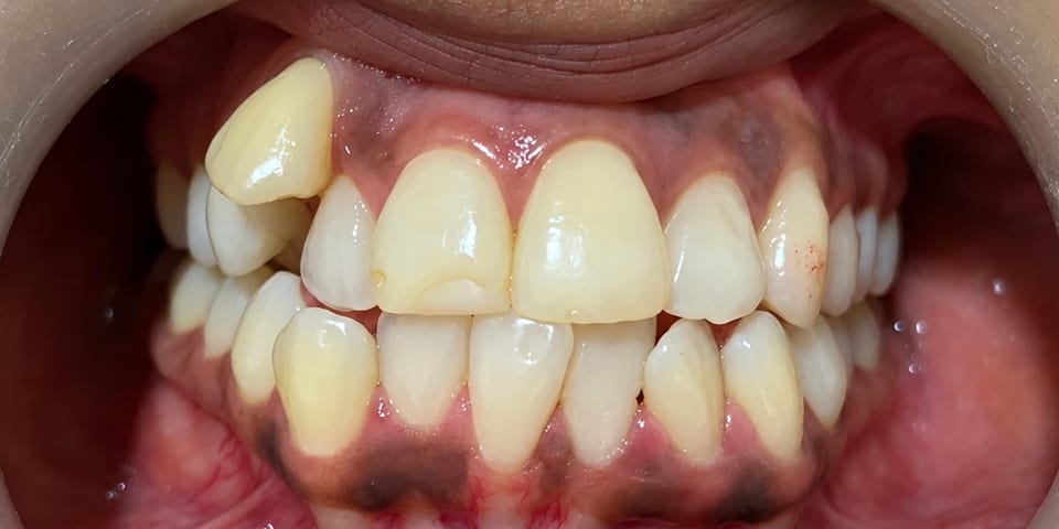 Before treatment: a crowded, high-set canine