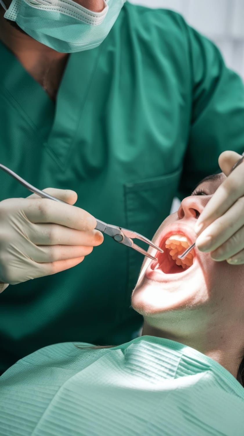 Surgical extraction being carried out in the chair